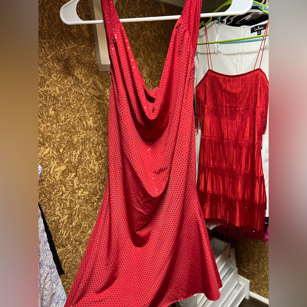 Balera Red Sequin Backless Cowl Neck Dress